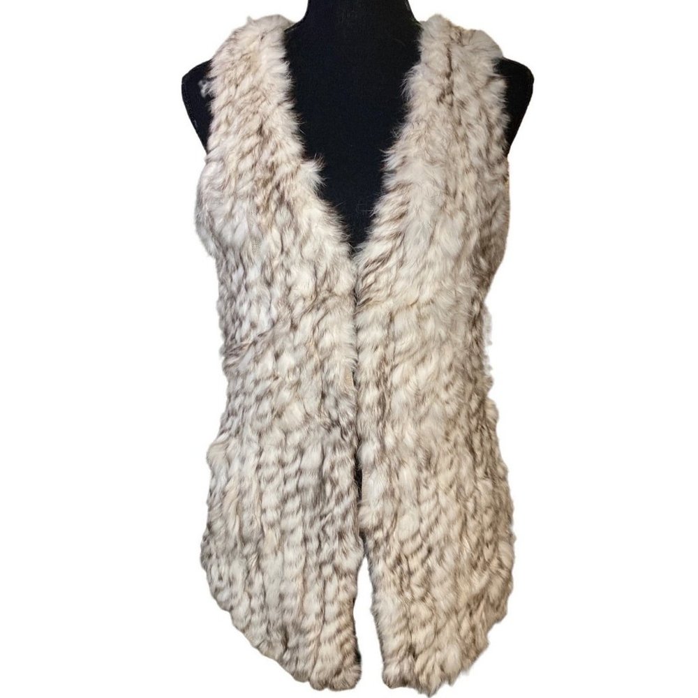 Elliatt vest mottled rabbit fur in flecked camel size M